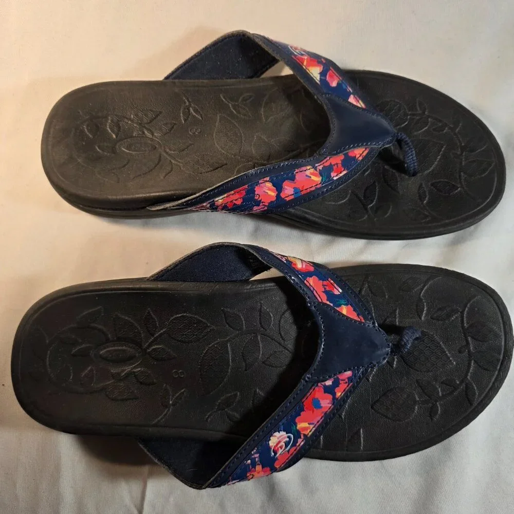 Dr. Scholl's Men's Slip-On Sandals Flip Flops Black Size 8 Hawaiian Flowers
